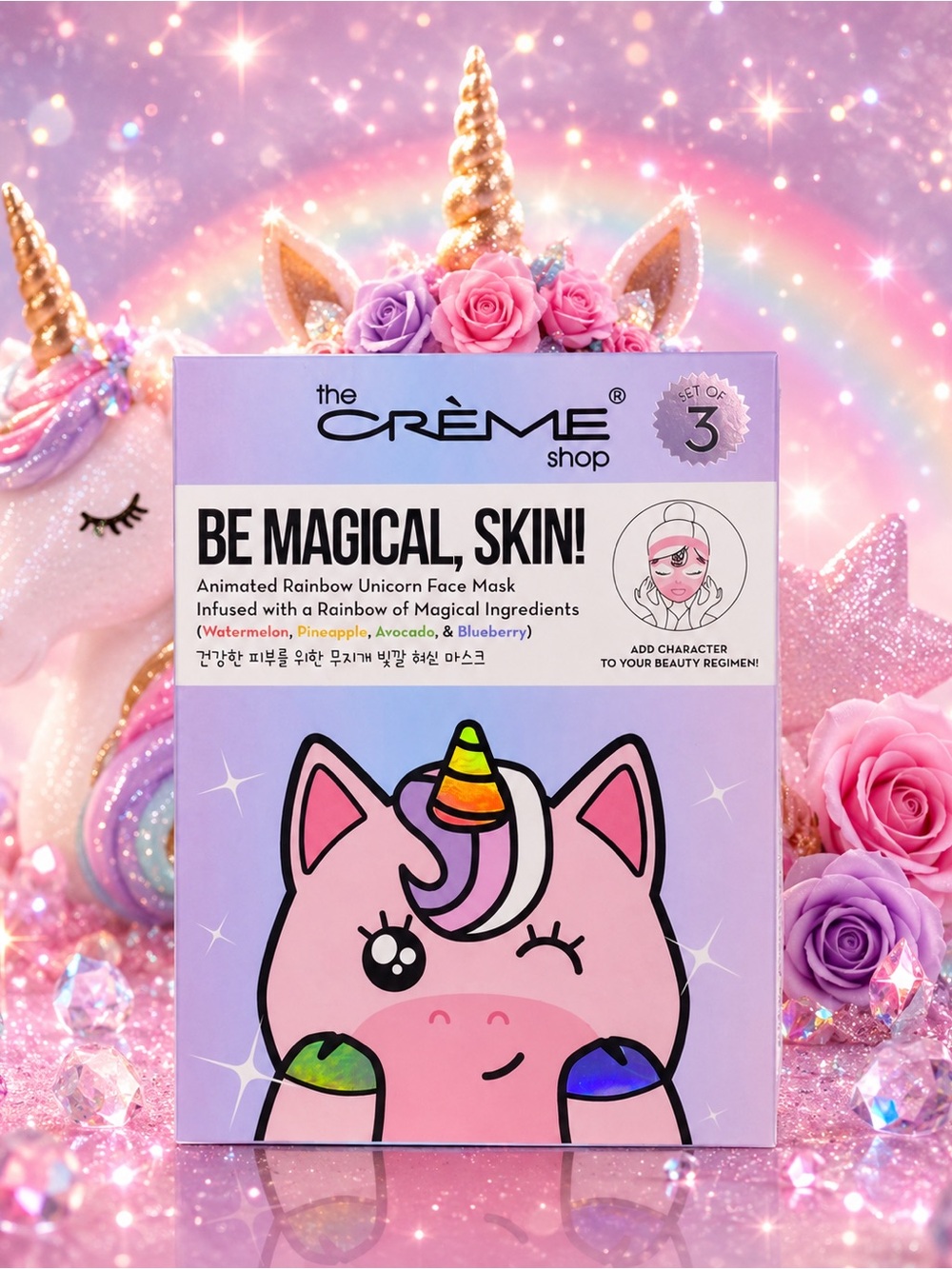 The Crème Shop Be Magical, Skin! Animated Rainbow Unicorn Face Mask Set of 3